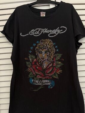 Christian Audigier ED HARDY Hollywood Tee with Multicolor Rhinestone
